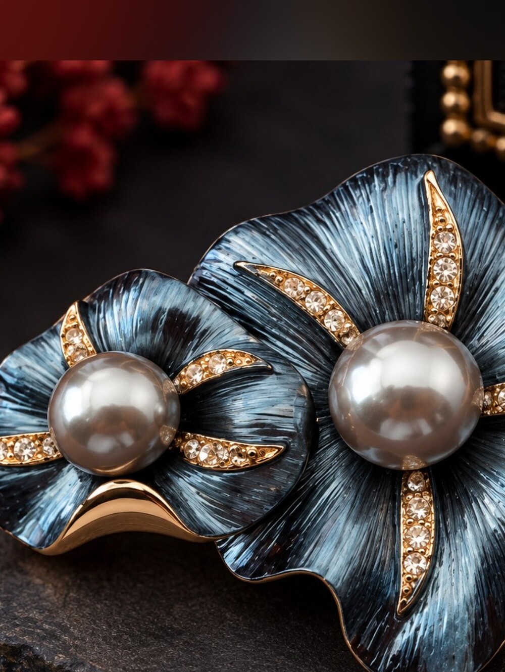 Elegant Blue Faux Pearl Flower Pin Brooch